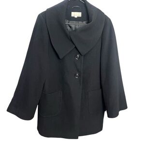 CLEO Plus Size Chic Black Women's Coat Buttoned Front‎ Baggy Jacket Wide Pockets